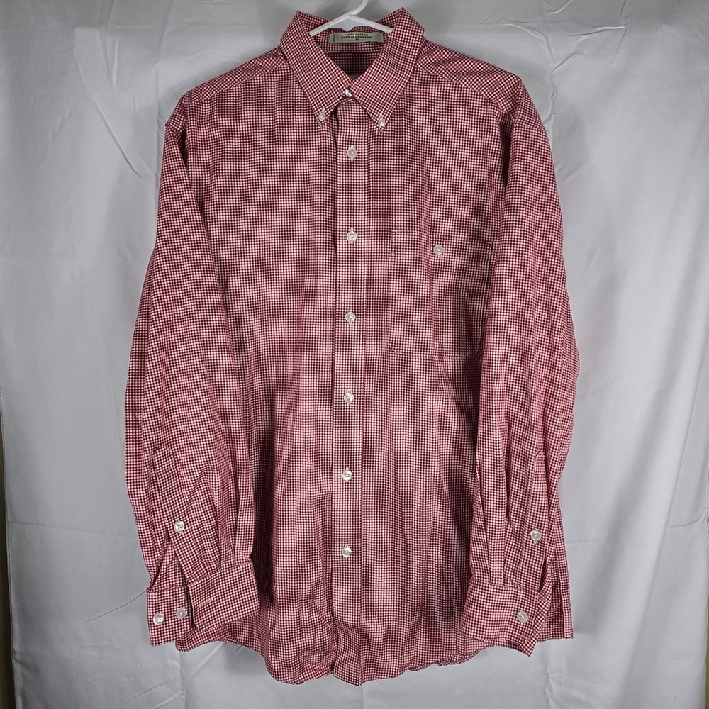 Orvis Mens Medium Red Gingham Check Cotton Button Down Shirt Long‎ Sleeve Pocket
